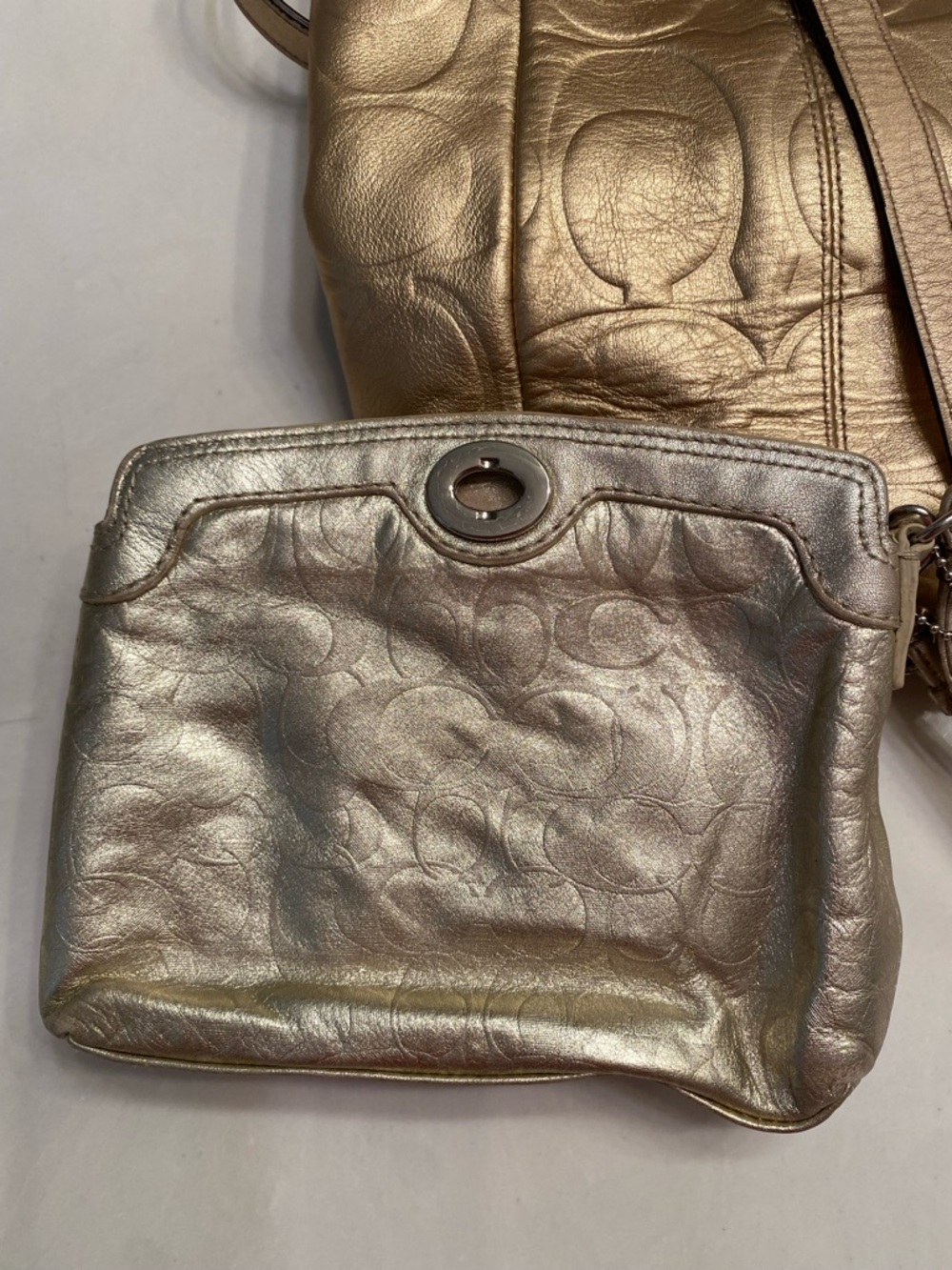 Coach Metallic Gold Leather Signature Tote with Matching Wristlet - Picture 9 of 11